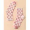 imageOYOANGLE Womens 1 Pair Cute Plaid Print Knit Ankle Crew Socks Soft Casual Colorblock Pattern SocksPink