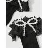 imageOYOANGLE Womens 1 Pair Pearl Bow Ruffle Frilly Soft Ankle Socks Floral Lace Mesh Lightweight Anklet SocksBlack