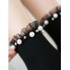 imageOYOANGLE Womens 1 Pair Solid Faux Pearl Decor Ruffle Frilly Trim Fashionable Crew Socks Elegant Lace SocksBlack