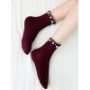 imageOYOANGLE Womens 1 Pair Solid Faux Pearl Decor Ruffle Frilly Trim Fashionable Crew Socks Elegant Lace SocksBurgundy