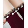 imageOYOANGLE Womens 1 Pair Solid Faux Pearl Decor Ruffle Frilly Trim Fashionable Crew Socks Elegant Lace SocksBurgundy