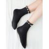 imageOYOANGLE Womens 1 Pair Solid Faux Pearl Decor Ruffle Frilly Trim Fashionable Crew Socks Elegant Lace SocksDark Grey