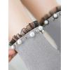 imageOYOANGLE Womens 1 Pair Solid Faux Pearl Decor Ruffle Frilly Trim Fashionable Crew Socks Elegant Lace SocksLight Grey