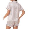 imageOYOANGLE Womens 2 Piece Satin Pajamas Set Leopard Button Shirt Shorts Set LoungewearApricot