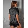 imageOYOANGLE Womens 2 Piece Satin Pajamas Set Leopard Button Shirt Shorts Set LoungewearBlack Printed