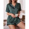 imageOYOANGLE Womens 2 Piece Satin Pajamas Set Leopard Button Shirt Shorts Set LoungewearDark Green