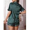 imageOYOANGLE Womens 2 Piece Satin Pajamas Set Leopard Button Shirt Shorts Set LoungewearDark Green