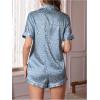 imageOYOANGLE Womens 2 Piece Satin Pajamas Set Leopard Button Shirt Shorts Set LoungewearDusty Blue