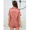 imageOYOANGLE Womens 2 Piece Satin Pajamas Set Leopard Button Shirt Shorts Set LoungewearDusty Pink