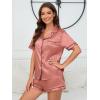 imageOYOANGLE Womens 2 Piece Satin Pajamas Set Leopard Button Shirt Shorts Set LoungewearDusty Pink