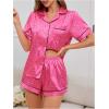 imageOYOANGLE Womens 2 Piece Satin Pajamas Set Leopard Button Shirt Shorts Set LoungewearHot Pink