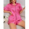 imageOYOANGLE Womens 2 Piece Satin Pajamas Set Leopard Button Shirt Shorts Set LoungewearHot Pink