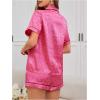 imageOYOANGLE Womens 2 Piece Satin Pajamas Set Leopard Button Shirt Shorts Set LoungewearHot Pink