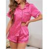 imageOYOANGLE Womens 2 Piece Satin Pajamas Set Leopard Button Shirt Shorts Set LoungewearHot Pink