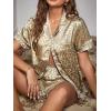 imageOYOANGLE Womens 2 Piece Satin Pajamas Set Leopard Button Shirt Shorts Set LoungewearKhaki