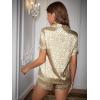 imageOYOANGLE Womens 2 Piece Satin Pajamas Set Leopard Button Shirt Shorts Set LoungewearKhaki