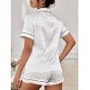 imageOYOANGLE Womens 2 Piece Satin Pajamas Set Leopard Button Shirt Shorts Set LoungewearWhite