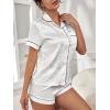 imageOYOANGLE Womens 2 Piece Satin Pajamas Set Leopard Button Shirt Shorts Set LoungewearWhite