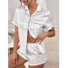 imageOYOANGLE Womens 2 Piece Satin Pajamas Set Leopard Button Shirt Shorts Set LoungewearWhite