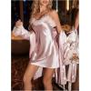 imageOYOANGLE Womens 2 Piece Satin Robe Set Mesh Floral Trim Chemise and Long Sleeve Kimono Pajama SetsPink