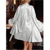 imageOYOANGLE Womens 2 Piece Satin Robe Set Mesh Floral Trim Chemise and Long Sleeve Kimono Pajama SetsWhite