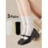 imageOYOANGLE Womens 3 Pairs Lace Mesh Lettuce Trim Crew Socks Set Breathable Ruffle Frilly Slouch SockBlack White Beige