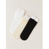 imageOYOANGLE Womens 3 Pairs Lace Mesh Lettuce Trim Crew Socks Set Breathable Ruffle Frilly Slouch SockBlack White Beige