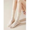 imageOYOANGLE Womens 3 Pairs Lace Mesh Lettuce Trim Crew Socks Set Breathable Ruffle Frilly Slouch SockBlack White Beige