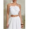 imageOYOANGLE Womens 3D Floral Cami Crop Tops Sleeveless Backless Summer Going Out Tops Vacation Party OutfitsWhite
