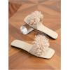 imageOYOANGLE Womens 3D Floral Flat Sandals Square Open Toe PU Leather Slip on SlidesBeige