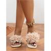 imageOYOANGLE Womens 3D Floral Flat Sandals Square Open Toe PU Leather Slip on SlidesBeige