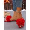imageOYOANGLE Womens 3D Floral Flat Sandals Square Open Toe PU Leather Slip on SlidesDeep Red