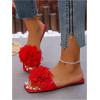 imageOYOANGLE Womens 3D Floral Flat Sandals Square Open Toe PU Leather Slip on SlidesDeep Red