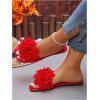 imageOYOANGLE Womens 3D Floral Flat Sandals Square Open Toe PU Leather Slip on SlidesDeep Red