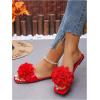 imageOYOANGLE Womens 3D Floral Flat Sandals Square Open Toe PU Leather Slip on SlidesDeep Red
