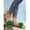imageOYOANGLE Womens 3D Floral Flat Sandals Square Open Toe PU Leather Slip on SlidesGreen
