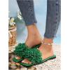 imageOYOANGLE Womens 3D Floral Flat Sandals Square Open Toe PU Leather Slip on SlidesGreen