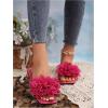 imageOYOANGLE Womens 3D Floral Flat Sandals Square Open Toe PU Leather Slip on SlidesHot Pink