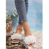 imageOYOANGLE Womens 3D Floral Flat Sandals Square Open Toe PU Leather Slip on SlidesWhite