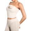 imageOYOANGLE Womens 3D Flower Sleeveless Strapless Tube Top Textured Solid Slim Fitted Crop Bandeau TopsBeige