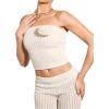 imageOYOANGLE Womens 3D Flower Sleeveless Strapless Tube Top Textured Solid Slim Fitted Crop Bandeau TopsBeige