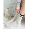 imageOYOANGLE Womens 4 Pairs Polka Dots Bow Print Crew Socks Ruffle Lettuce Trim Ankle Socks Cute Novelty Soft SocksWhite