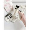 imageOYOANGLE Womens 4 Pairs Polka Dots Bow Print Crew Socks Ruffle Lettuce Trim Ankle Socks Cute Novelty Soft SocksWhite