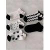 imageOYOANGLE Womens 5 Pairs Cute Patterned Ruffle Ankle Socks Color Block Cable Knit Low Cut Crew Socks SetBlack and White