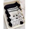 imageOYOANGLE Womens 5 Pairs Cute Patterned Ruffle Ankle Socks Color Block Cable Knit Low Cut Crew Socks SetBlack and White