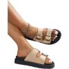 imageOYOANGLE Womens Adjustable Double Buckle Open Toe Footbed Sandals Comfortable Outdoor Platform SandalsBeige
