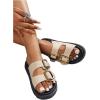 imageOYOANGLE Womens Adjustable Double Buckle Open Toe Footbed Sandals Comfortable Outdoor Platform SandalsBeige