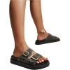 imageOYOANGLE Womens Adjustable Double Buckle Open Toe Footbed Sandals Comfortable Outdoor Platform SandalsGrey Black