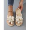 imageOYOANGLE Womens Applique Decor Open Toe Flip Flop Sandals Casual Outdoor Flat SlippersBeige