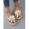 imageOYOANGLE Womens Applique Decor Open Toe Flip Flop Sandals Casual Outdoor Flat SlippersBeige